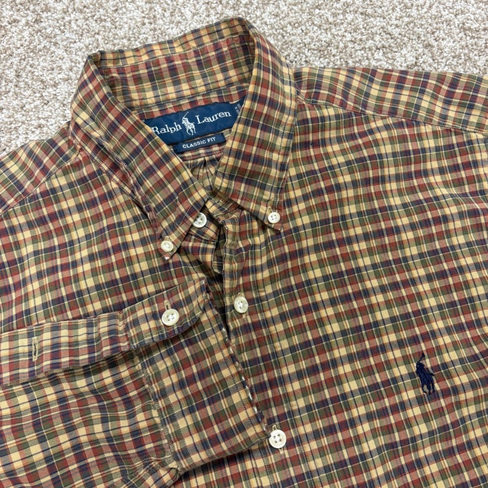 Polo Ralph Lauren Button Down Shirt Mens Large Plaid Classic Fit Long Sleeve